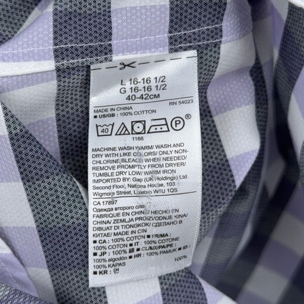 Banana Republic Mens‎ Grant Fit Gingham Non-Iron Cotton Shirt Purple Grey Large